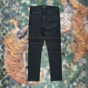 Belstaff England Moto Jeans Biker Slim Stretch Black Coated Denim Mens 34x30